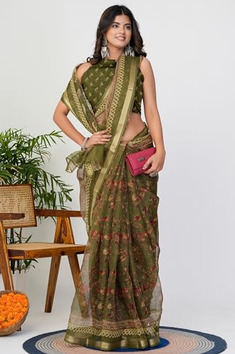 Image of MIRCHI FASHION Lightweight Kota Doria Cotton Saree | Floral Printed Summer Saree for Women | Breathable Ethnic Daily Wear Saree with Blouse Piece