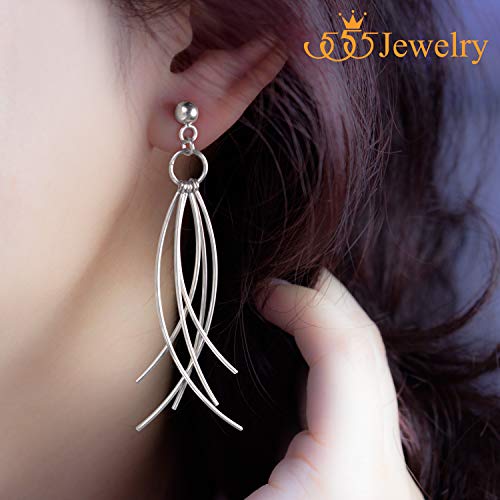 555Jewelry Womens Stainless Steel Curved Dangle Threader Drop Shiny Hanging Stud Metal Shiny Post Stud Push Back Statement Party Trendy Fashion Jewelry Accessory Earrings, Silver #TOP1