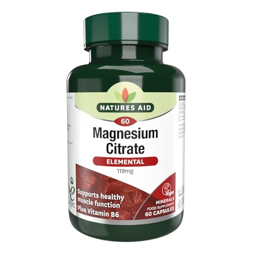 Natures Aid Magnesium Citrate 750mg with Vitamin B6 – High Absorption Vegan Capsules – Supports Muscle, Nerve & Bone Health and Stress Relief – Non-GMO, Gluten-Free – 60 Capsules