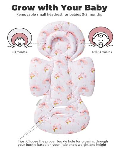 Image of TinlyFinly Infant Car Seat Insert with Extra Cushion for Preemie to Toddler, Reversible Newborn Carseat Insert for Baby Head Body Support, Fits for Stroller, Baby Swing, Bouncer - Dots, Pink