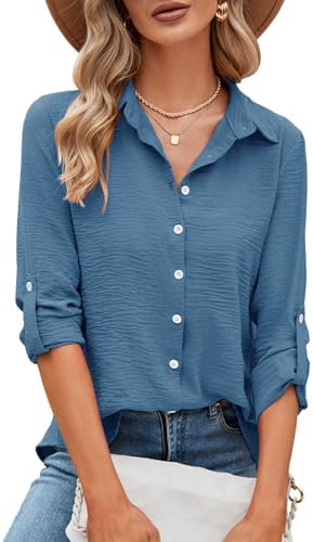 Odosalii Damen V-Ausschnitt 3/4 Ärmel Chiffon Causal Lässige Elegant Bluse | Fashion Oberteile Oberteil Tops Langarmshirt Shirts Tunika Hemd