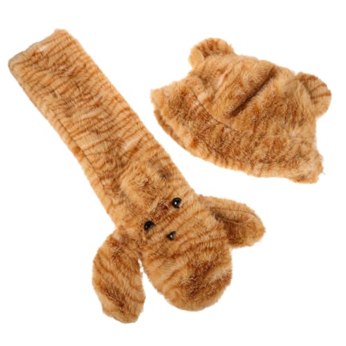 COLLBATH Warm Winter Hat Scarf Set Fuzzy Beanie Earmuffs Leopard Ears 1 Set Women's Fashion