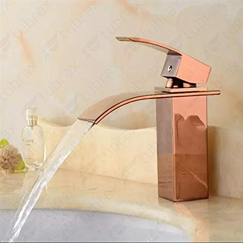 Torneira Cascata Banheiro Misturador Rose Gold Quadrada Tubrax