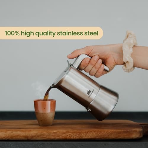 Groenenberg zaparzacz do espresso, płyta indukcyjna, zaparzacz do kawy na 4-6 filiżanek (200-300 ml), dzbanek Moka ze stali nierdzewnej z dodatkowymi uszczelkami i instrukcją krok po kroku, 6 filiżanek, 300 ml