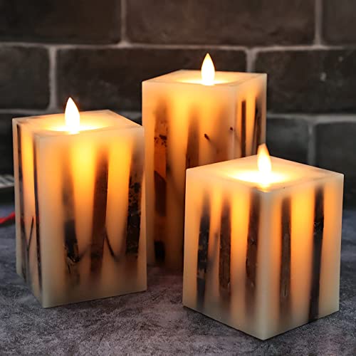 Silverstro Led Flameless Candles With Remote, Amber Moving Flame Birch Led Candles, Real Wax Battery Candles For Home Party Christmas Room Decor, D 3.11" X H 4" 5" 6", Set Of 3 #TOP4