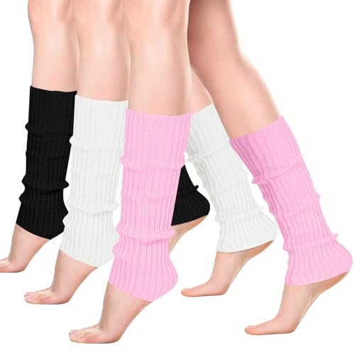 Calentadores de piernas rosa gris negro de punto acanalado para niñas y damas