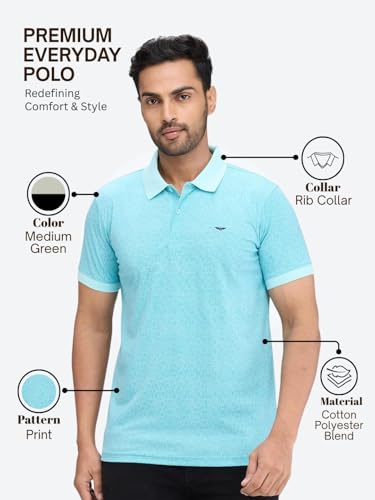 Image of Park Avenue Men's Slim Fit Print Pattern Cotton Polyester Blend Polo Neck Half Sleeve Casual T-Shirt