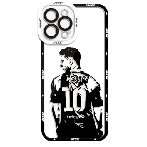 EZB Lionel Messi Themed iPhone Phone Case | Black and White Clear Flexible Shock Absorbant Cool Phone Cover | Messi Shirt 10 Clear Case (iPhone 13)