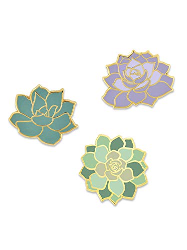 PinMart 3-Piece Succulent Flower Plant Lover Enamel Lapel Pin Set