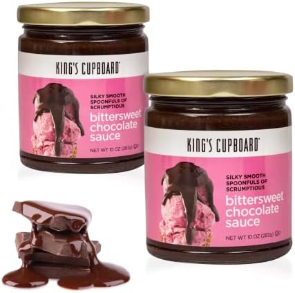 King's Cupboard Bittersweet Chocolate Sauce - The Perfect Hot Fudge Sauce for Topping Ice Cream & Desserts, Chocolate Coffee Drizzle, Baking, Fondue, Gluten-Free, Kosher, All Natural 10 oz - 2 Pack