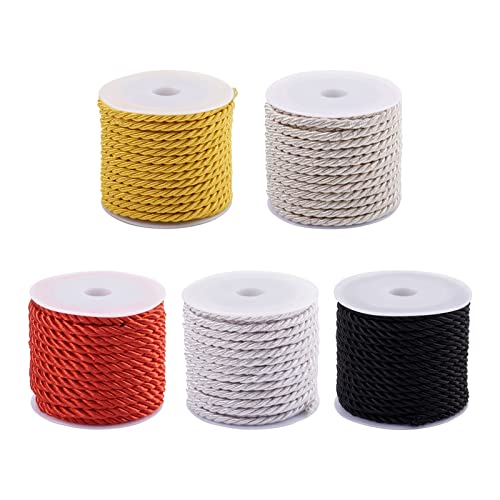 Pandahall 5 Rolls 27.3 Yards Twisted Cord Rope 3Mm Polyester Utility Trim Cord Viscose Color Thread String For Jewelry Making Knot Rosaries Upholstery Curtain Tieback Honor Cord #TOP8