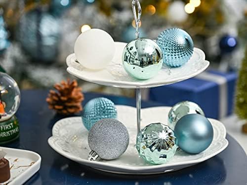 Valery Madelyn 50pcs 6cm Shatterproof Christmas Baubles, Winter Wishes Silver and Blue Christmas Ball Ornaments for Christmas Tree Decoration