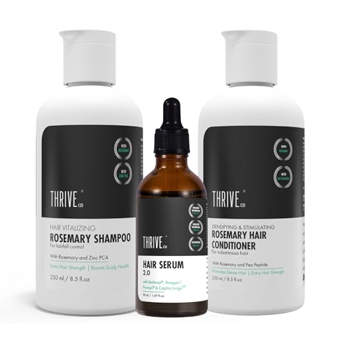 Image of ThriveCo Complete Rosemary Hair Growth Kit: Shampoo (250 ml), Conditioner (250 ml), and Hair Growth Serum For Scalp, 50ml