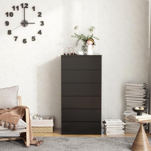 Modern Chest of Drawers, 4/5/6 Drawer Dresser Without Handles Floor Storage Drawer Cabinet Vertical Dresser Storage Organizer for Home Office (6 Drawers, Black) by Panana - Image 3