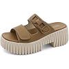 UBFEN Womens Chunky Wedge Platform Sandals Adjustable Double-Strap Square-Toed Open-Toe Style Suitable for Outdoor Casual Wear