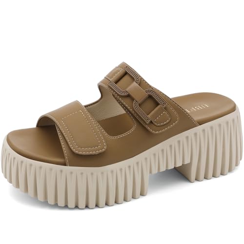 Image of UBFEN Womens Chunky Wedge Platform Sandals Adjustable Double-Strap Square | Toed Open-Toe Style Suitable for Outdoor Casual Wear