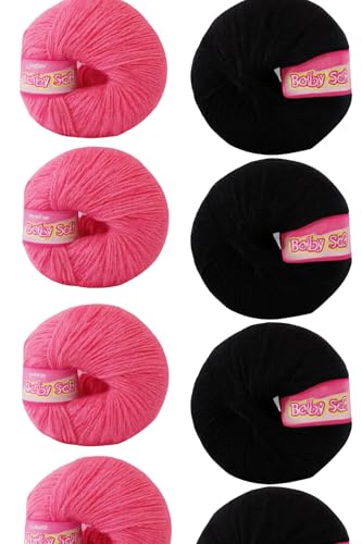 Image of Vardhman BabySoft Knitting Yarn | 100% Acrylic Wool | 4 Ply | Thin Knitting & Crocheting Hook Thread & Lightweight | Special Baby Wool | 150 Grams (6 Balls of 25g) | Machine Washable | Ideal for Blankets, Hats, Booties Ultra-Soft for Baby Sweaters, Blankets, Caps, Socks, Soft toys, Art & craft (Gajri 22 + Black 21)