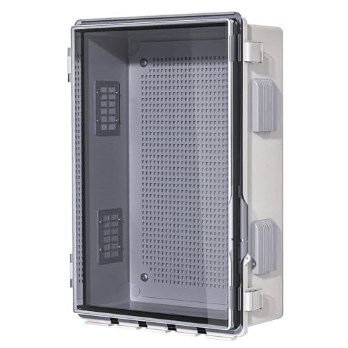 Image of ABS Electrical Junction Box, Ventilated Design, Cable Grommets, IP65 Waterproof Enclosure, Indoor /Outdoor Use with Mounting Panel. (Clear Cover, 15.7 inchx11.8 inchx7.1 inch)
