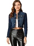 Allegra K Chaqueta de Mezclilla Lavada con Botones y Manga Larga de Mezclilla Corta de algodón para Mujer Azul Negro M