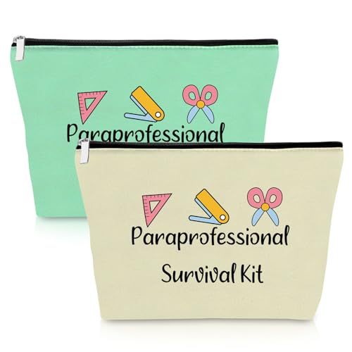 2PCS Teacher Paraprofessional Gifts Makeup Bag Paraprofessional Appreciation Gift for Paraeducator Teaching Assistant 2 Pack Cosmetic Pouch Travel Teachers Day Birthday Present Para Cosmetic Bag
