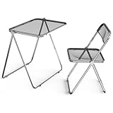 VINGLI Folding Acrylic Table and Chair Set Small TV Tray for Snack Dinner on Couch, Tiny Foldable Desk Writing Desk for Home Office for Small Spaces (Grey)