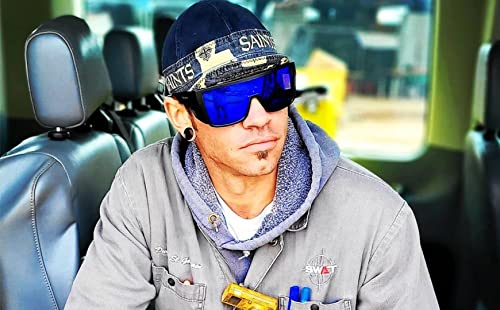 BOMBER Saftey Glasses for Men and Women, Blue Mirror Safety Lens, with Matte Black Square Frame and Non Slip Foam lining, Removable Side Shields included, z87 Compliant - BZ103BM by BOMBER - Used condition - Image 2