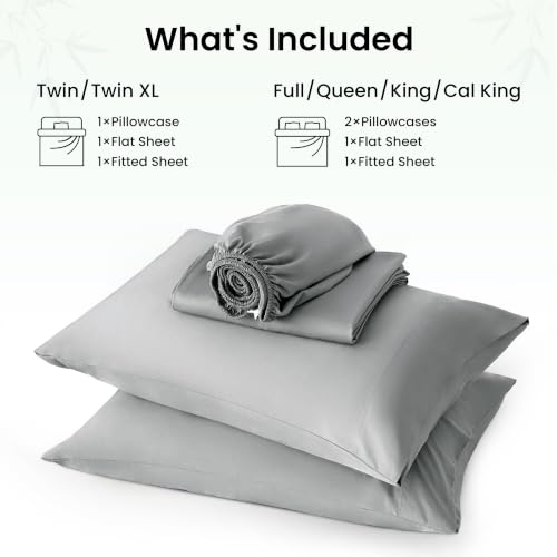 Love's cabin 3 Piece Twin Sheet Set, 100% Rayon Derived from Bamboo, Cooling & Breathable, Soft Silky Deep Pocket up to 16", Hotel Luxury Bedding for Hot Sleepers, Light Grey by Love's cabin - Used condition - Image 8