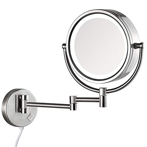 GURUN 8.5 Inch Magnifying Makeup Mirror with 3 Tones LED Lights,Double Sided Vanity Mirror with 10x Magnification,Plug Powered M1809DN (Brushed Nickel/10X)