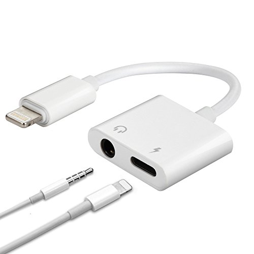 iPhone Headphone Adaptor, Dual Lightning Adapter & Splitter, 2 in 1 Aux Headphone Jack Audio & Charge Cable Adapter, 3.5mm Lightning Adapter for iPhone7/7Plus/8/8Plus/X, Support iOS 11 and Before