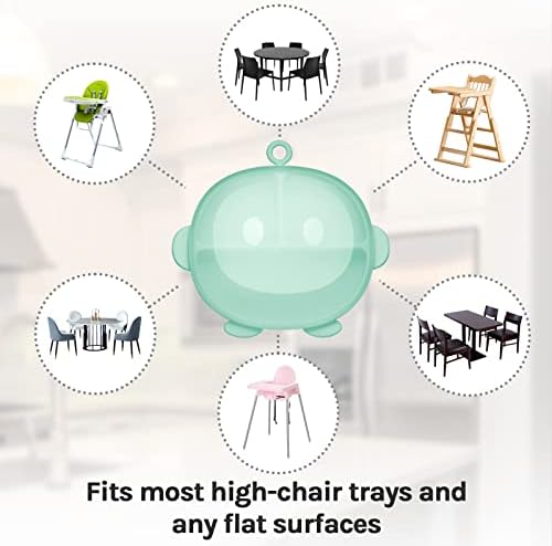 Qishare Suction Plate Baby, Baby and Toddler Plates with Fork/Spoon/Straw/Lid Non-Slip Baby Plates BPA Free Suction Plates for Babies weaning Washable for Dishwasher, Microwave (Green)