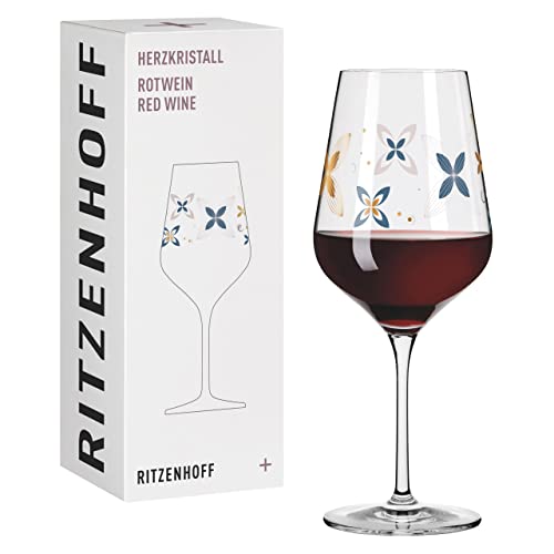 Ritzenhoff 3001009 Copa de vino tinto 500 ml - Serie Herzkristall No. 9 - Vaso con motivo floral en oro rosa - Made in Germany