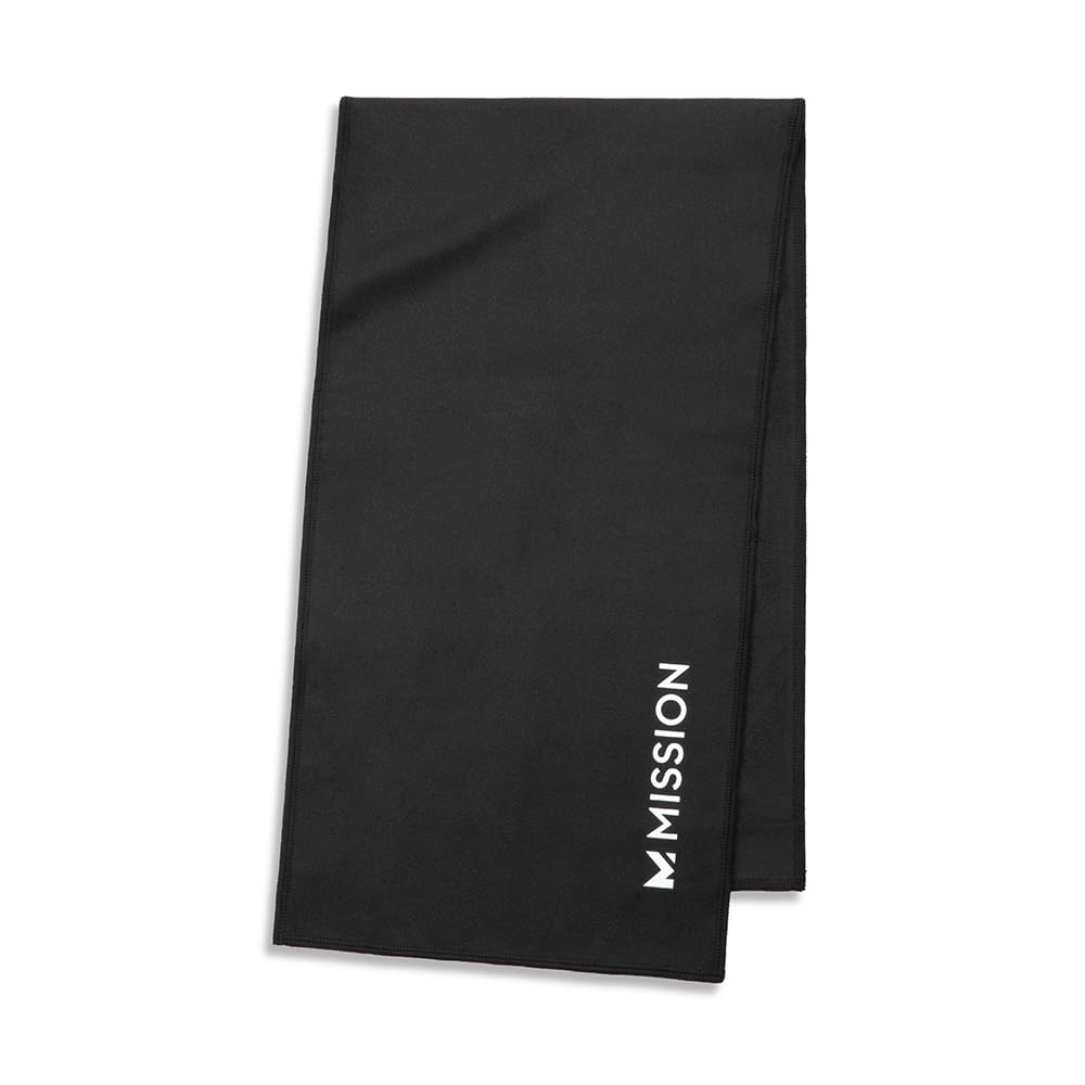 MISSION On-The-Go Cooling Towel - Soft, Lightweight Fabric - Cools Up to 2 Hours - UPF 50 Sun Protection - Machine Washable (Black)
