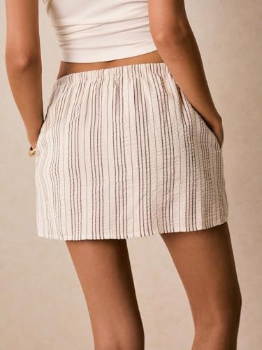 GORGLITTER Women's Striped Mini Drawstring Skirt Tie Front Coquette Skirts with Pockets3