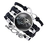 New Horizons Production Game of Thrones Stark Wolf Glass Domed Logo Braided Leather Bracelet