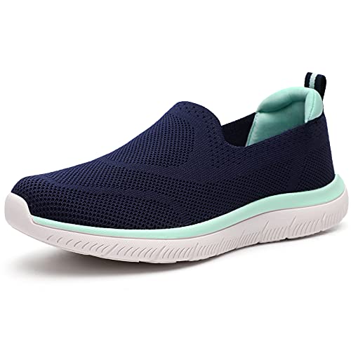 HKR Turnschuhe Damen Bequem Slip on Sneakers Mesh Laufschuhe Leichte Sportschuhe Memory Foam Schuhe Ohne Schnürsenkel Marineblau 40 EU