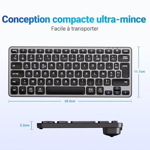 iClever Clavier sans fil, compact, Bluetooth, USB-C, Compatible Avec Apple macOS, iOS, Windows, Linux, Android - Graphite