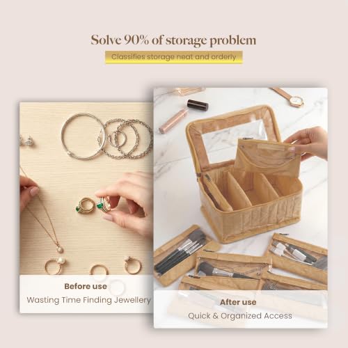 Image of Kuber Industries PVC Jewellery Organizer 10 Detachable Transparent Pouch with Zip | Laminated & Cushioned All 10 Packets Storing Accessorie | Golden