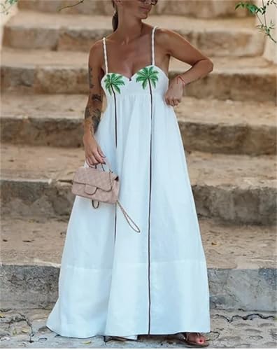 Image of Yuemengxuan Boho Maxi Dresses for Women Spaghetti Strap Flowy Smocked Long Dress Casual Summer Vacation Beach Maxi Dress