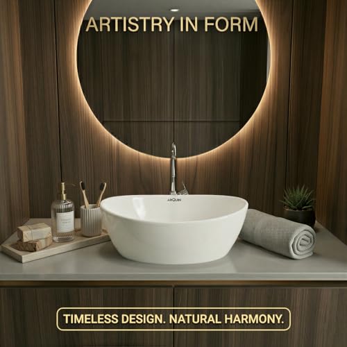 Image of ARQUIN ARQUIN Wash Basin for Bathroom Table Top Washbasin, Countertop Basin | Ceramic Washbasin Bathroom,Hotel | Living Room | Office Vanity Wash Basin (16.34x13.5x6.61 Inch)