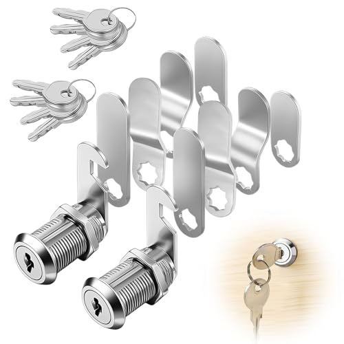 2 Piezas Cerradura Buzón 16 mm, Cerradura Universal de Leva con 5 Placas Diferentes y 4 Llaves para Cajones, Archivadores, Armarios, Taquilla, Cajas Metálicas y Puertas de Muebles, Montaje Sencillo