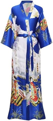 PRODESIGN Kimono Robe for Women - Long Satin Sleepwear Silky Kimono Cover-Up Nightgown Japanese Bathrobe Loungewear Blouse