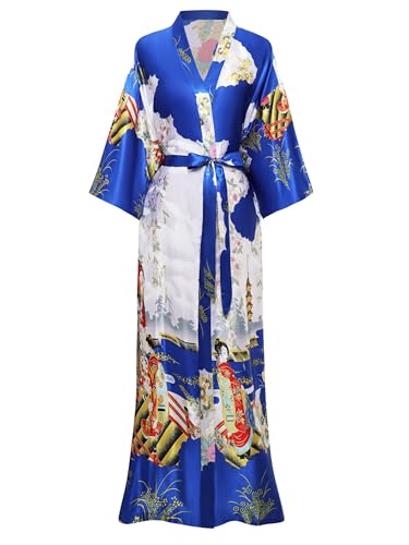 Image of PRODESIGN Kimono Robe for Women - Long Satin Sleepwear Silky Kimono Cover-Up Nightgown Japanese Bathrobe Loungewear Blouse