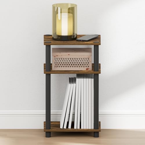 Image of Furinno JUST Night Stand, 3-Tier Turn-N-Tube Nightstand, Toolless Bedside Table, End Table, Side Table with Open Storage for Bedroom, Closet, Dorm, Americano