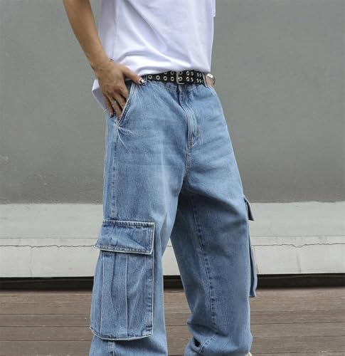 Mens Cargo Jeans Baggy Wide Leg Denim Pants Washed Multi Pocket Vintage Streetwear Style2