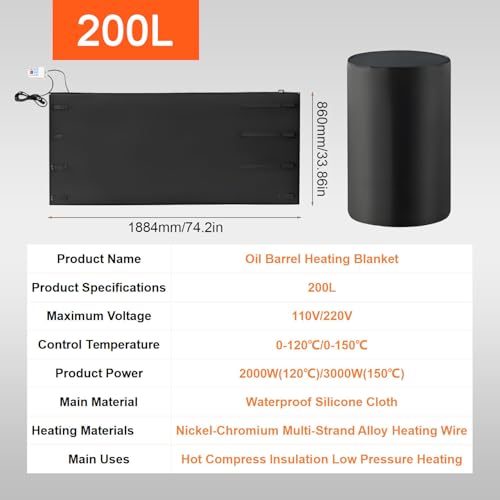 Miniatura 2 de Coakue Manta Térmica Para Bidones De Aceite De 200 L 1000 L, Manta Calefactora Para Bidones Ibc, Materiales Aislantes Impermeables, Temperatura Ajustable De 0 A 120 C 0 A 150 C 200l150 -Black