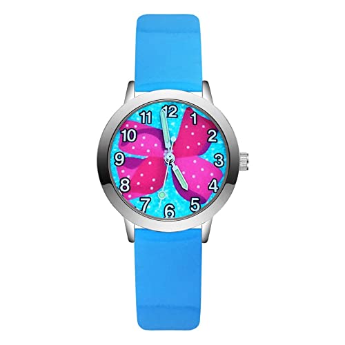 Reloj de niña Moda Lindo Bonito Arco Estilo Relojes Niñas Estudiantes Reloj de Pulsera de Cuero de Cuarzo Relojes para niñas (Color : Red)