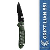 Benchmade - Griptilian 551 Knife with CPM-S30V Steel, Drop-Point Blade, Serrated Edge, Coated Finish, Olive Handle