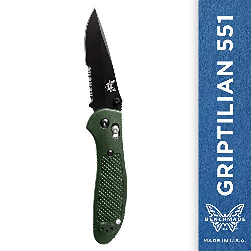 Benchmade - Griptilian 551 Knife with CPM-S30V Steel, Drop-Point Blade, Serrated Edge, Coated Finish, Olive Handle