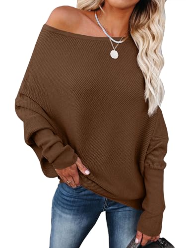 Image of ANRABESS Womens Off Shoulder Sweaters 2026 Fall Long Batwing Sleeve Loose Fit Knit Tops Casual Pullovers Jumpers