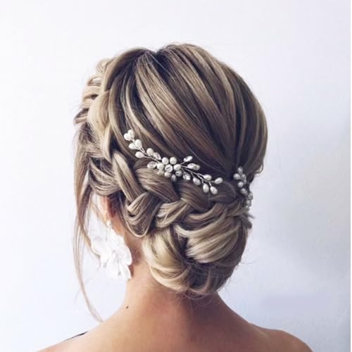 Eowppue Braut-Stirnband & Haarrebe, silberfarbenes Blumenmuster, Hochzeits-Haarschmuck für Frauen, die besondere Anlässe besuchen, 2 Stück